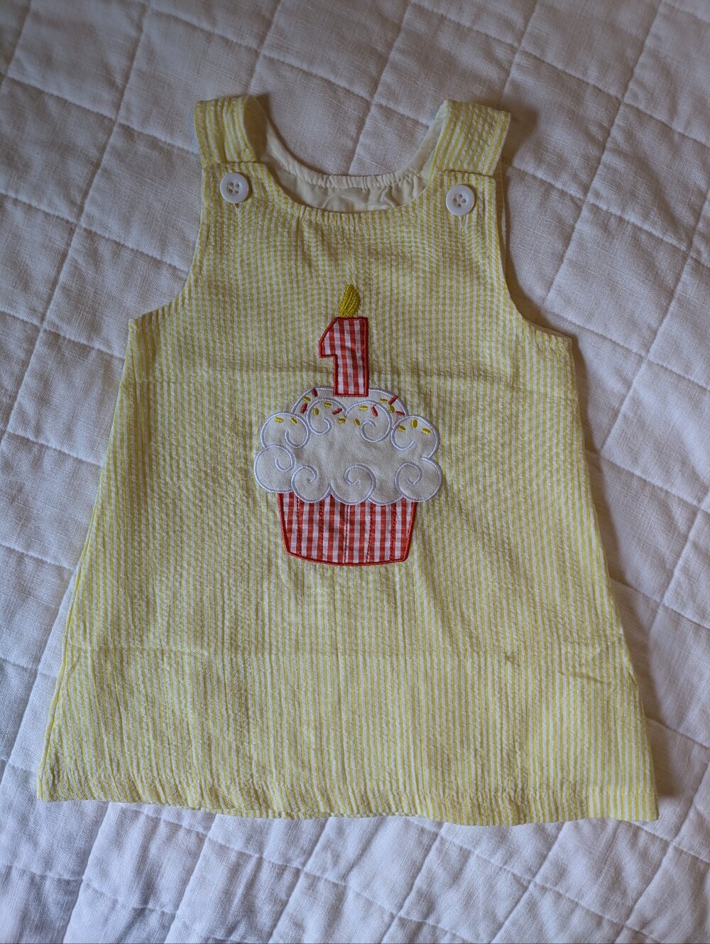 Yellow Seersucker Cupcake 1st Birthday Dress